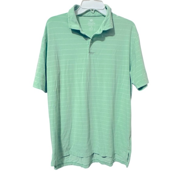 Peter Millar Seaside Wash Light Green Striped Golf Polo Shirt Size Large - Picture 1 of 9
